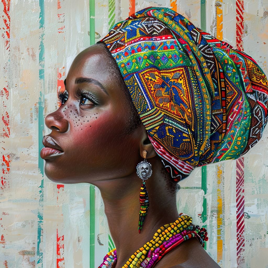 Tablou canvas cu tablou canvas cu femeie africana si turban colorat